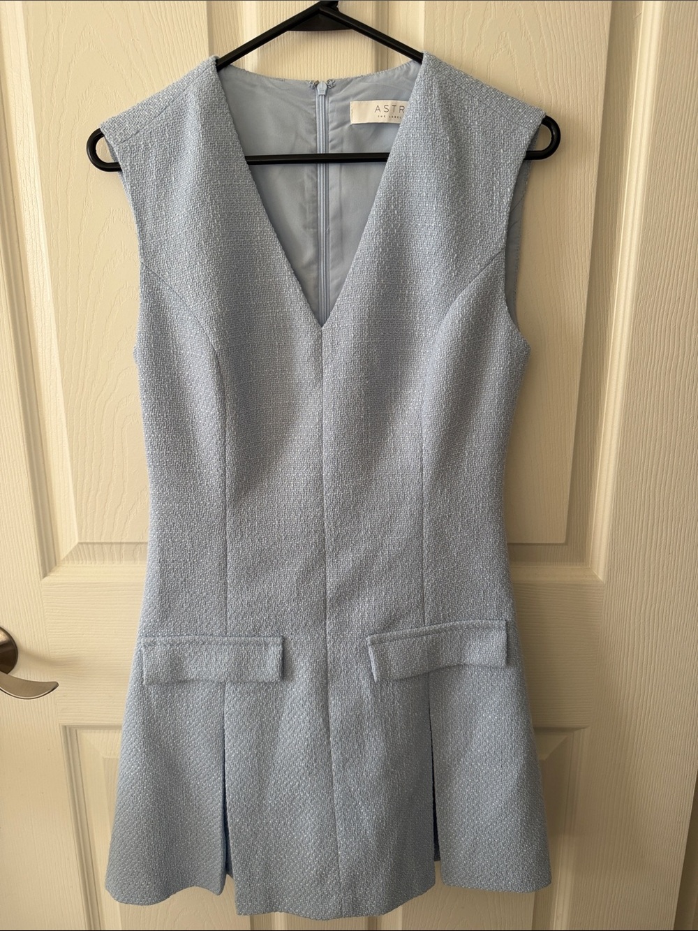 Astr Pale Blue Sleeveless V-Neck Mini Dress